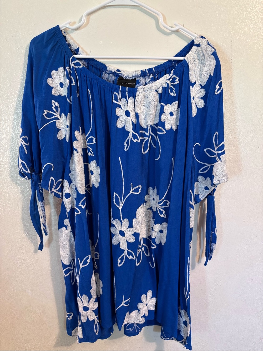 Los Angeles Love Royal Blue Floral Off-Shoulder Tunic